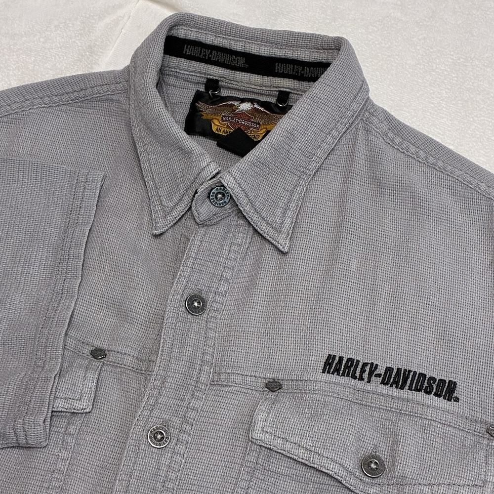 Harley Davidson Button Up Shirt Men's M Genuine Gray Short Sleeve Logo On Chest